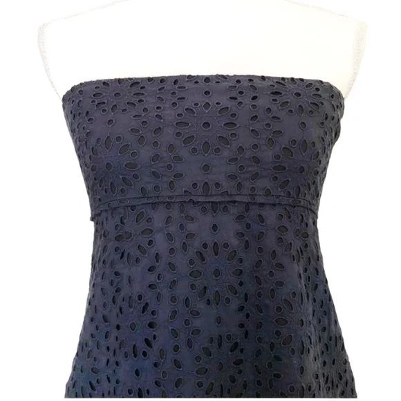J. Crew Navy Blue Strapless Eyelet Sheath … - Picture 2 of 7